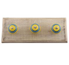 Turquoise And Yellow Striped Ceramic Wooden Hooks